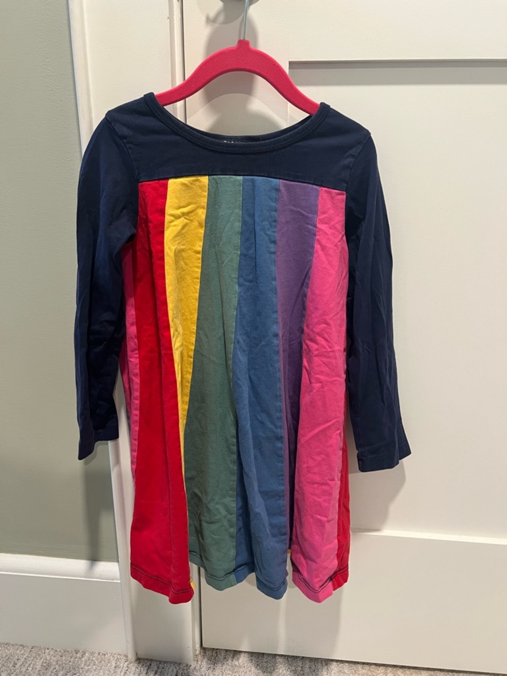 Hanna Andersson Navy Long-Sleeve Rainbow Panel Dress